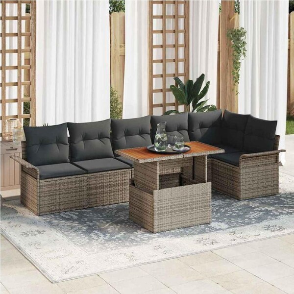 Garden Sofa Set with Storage 7 pcs Grey Poly rattan vidaXL