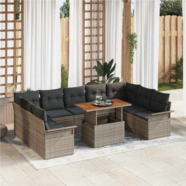 Garden Sofa Set with Storage 10 pcs Grey Poly rattan vidaXL