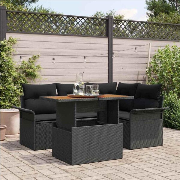 Garden Sofa Set with Storage 5 pcs Black Poly rattan vidaXL