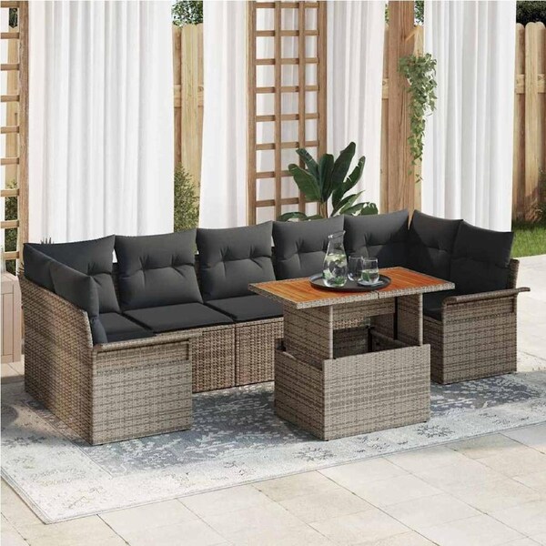 Garden Sofa Set with Storage 8 pcs Grey Poly rattan vidaXL