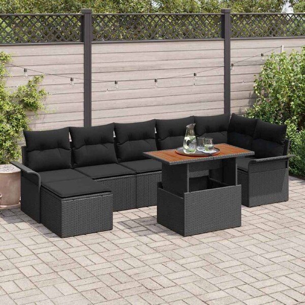 Garden Sofa Set with Storage 8 pcs Black Poly rattan vidaXL