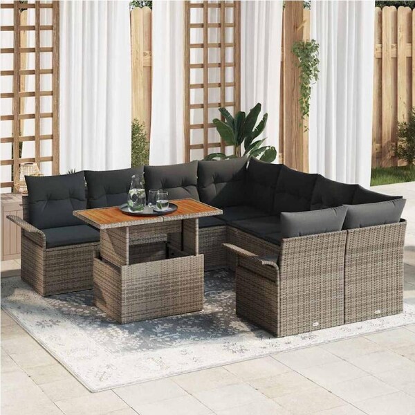Garden Sofa Set with Storage 9 pcs Grey Poly rattan vidaXL