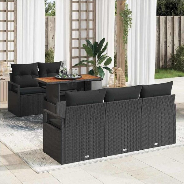 Garden Sofa Set with Storage 6 pcs Black Poly rattan vidaXL