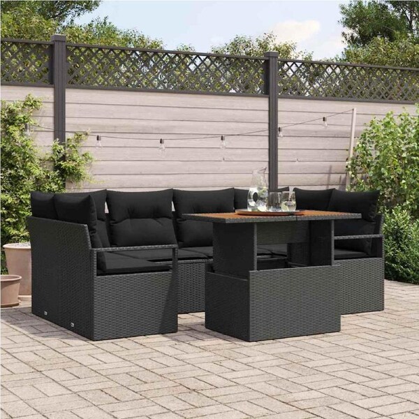 Garden Sofa Set with Storage 7 pcs Black Poly rattan vidaXL