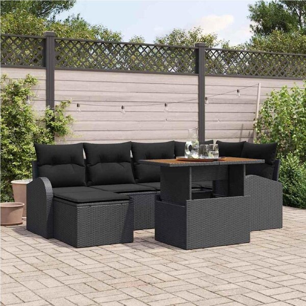 Garden Sofa Set with Storage 7 pcs Black Poly rattan vidaXL