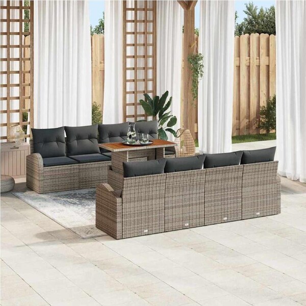 Garden Sofa Set with Storage 9 pcs Grey Poly rattan vidaXL