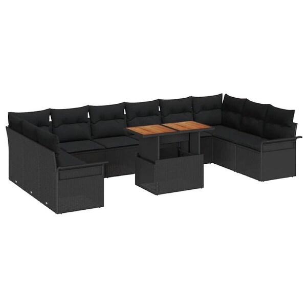 Garden Sofa Set with Storage 11 pcs Black Poly rattan vidaXL