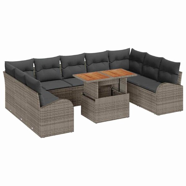 Garden Sofa Set with Storage 10 pcs Grey Poly rattan vidaXL