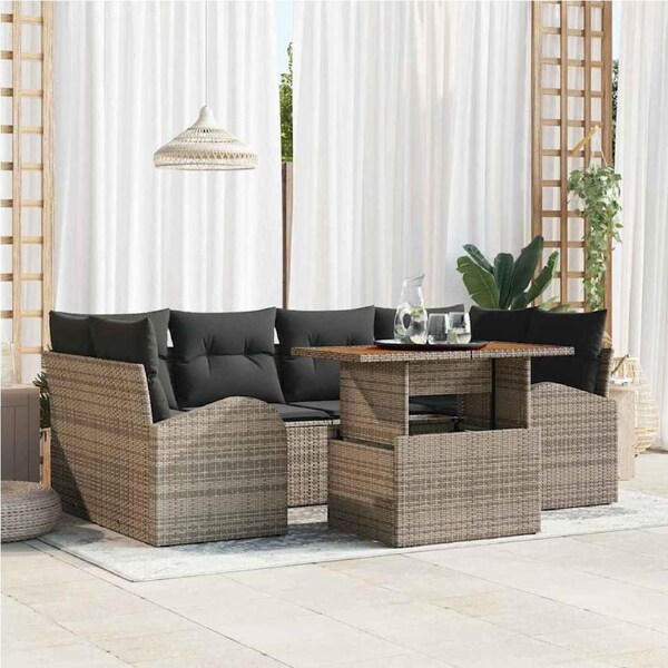 Garden Sofa Set with Storage 7 pcs Grey Poly rattan vidaXL
