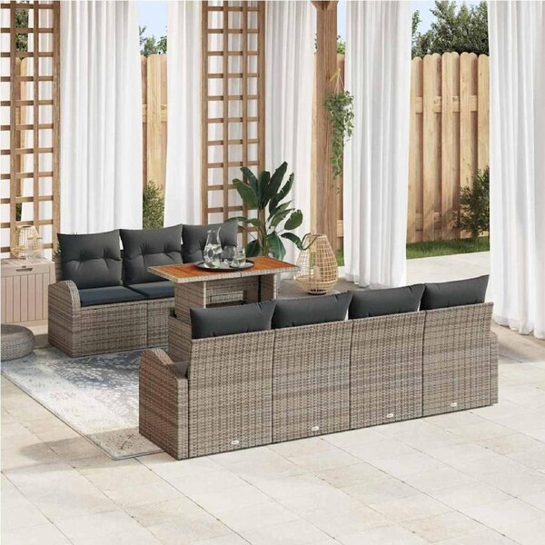 Garden Sofa Set with Storage 8 pcs Grey Poly rattan vidaXL