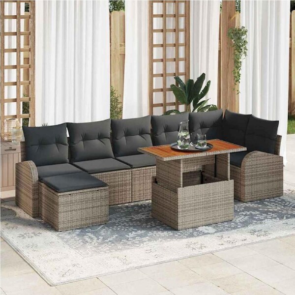 Garden Sofa Set with Storage 8 pcs Grey Poly rattan vidaXL