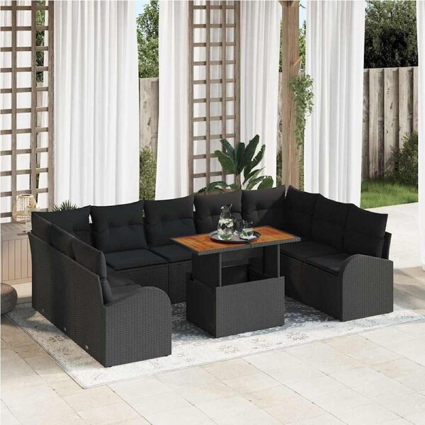 Garden Sofa Set with Storage 10 pcs Black Poly rattan vidaXL