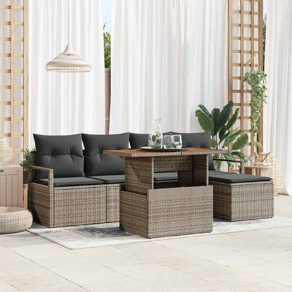 Garden Sofa Set with Storage 6 pcs Grey Poly rattan vidaXL