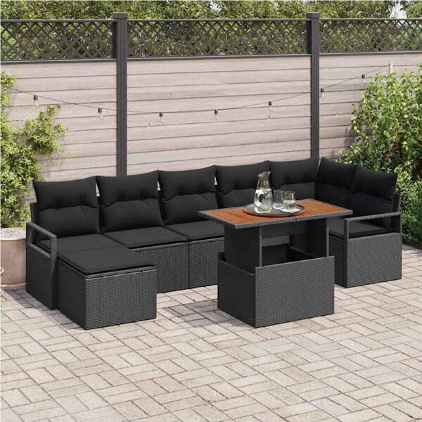 Garden Sofa Set with Storage 8 pcs Black Poly rattan vidaXL