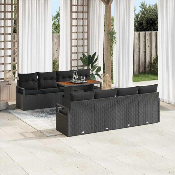Garden Sofa Set with Storage 9 pcs Black Poly rattan vidaXL