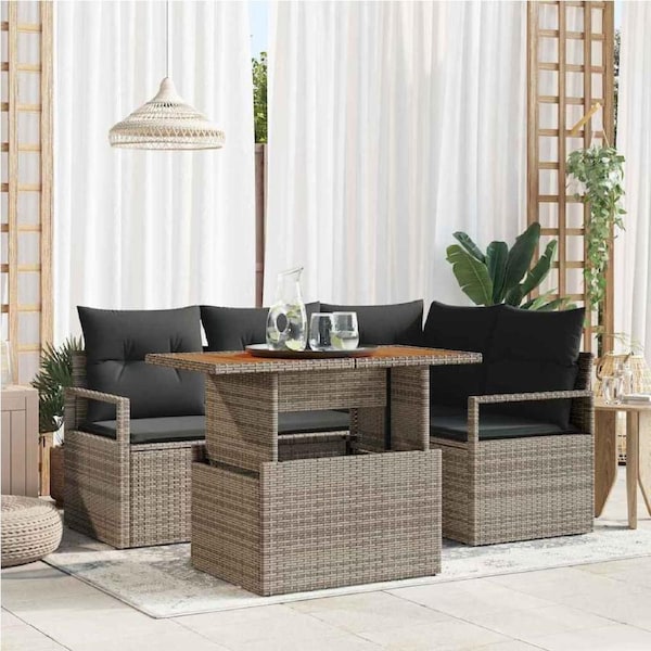 Garden Sofa Set with Storage 5 pcs Grey Poly rattan vidaXL