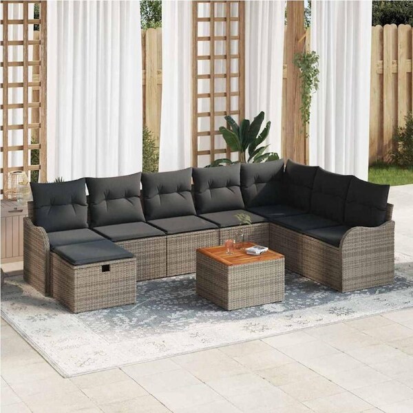 Garden Sofa Set with Cushion 9 pcs Grey Poly rattan vidaXL