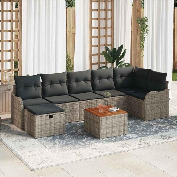 Garden Sofa Set with Cushion 8 pcs Grey Poly rattan vidaXL