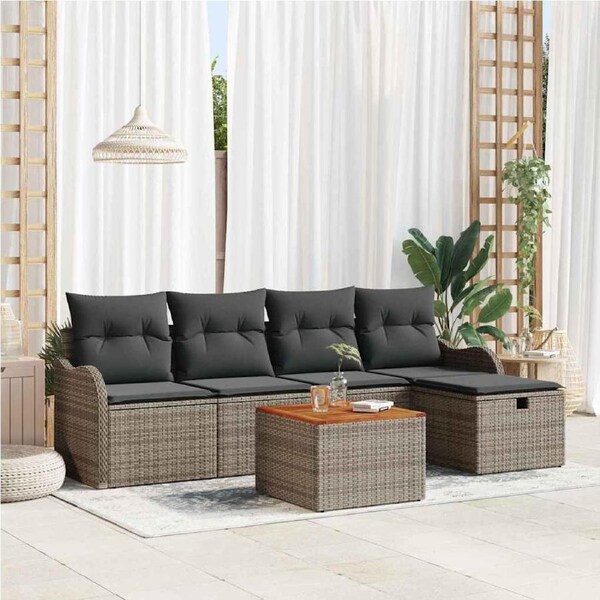 Garden Sofa Set with Cushion 6 pcs Grey Poly rattan vidaXL
