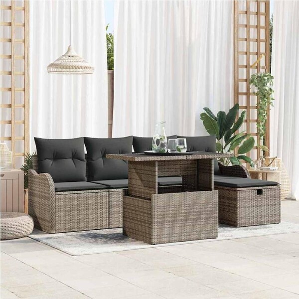 Garden Sofa Set with Cushion 6 pcs Grey Poly rattan vidaXL
