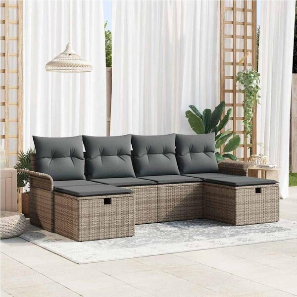 Garden Sofa Set with Cushion 6 pcs Grey Poly rattan vidaXL
