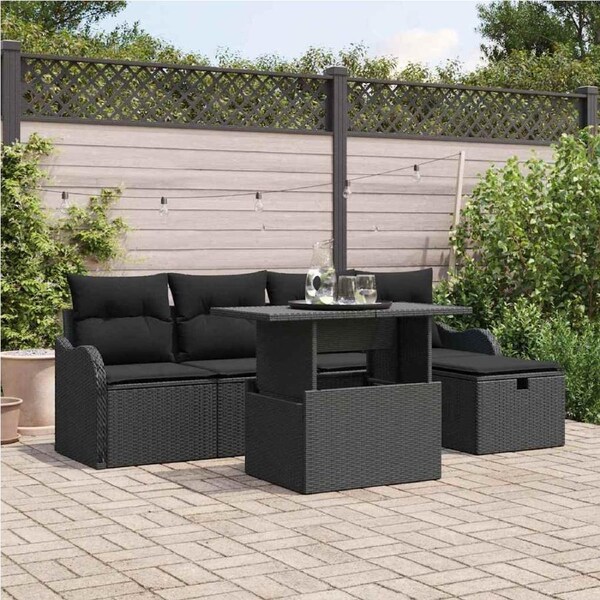 Garden Sofa Set with Cushion 6 pcs Black Poly rattan vidaXL