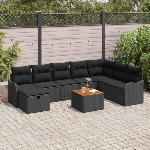 Garden Sofa Set with Cushion 9 pcs Black Poly rattan vidaXL