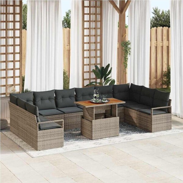 Garden Sofa Set with Storage 11 pcs Grey Poly rattan vidaXL