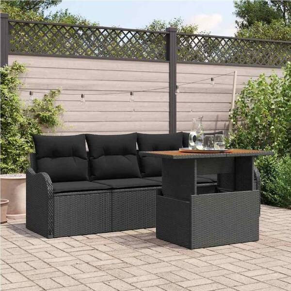 Garden Sofa Set with Cushion 5 pcs Black Poly Rattan vidaXL