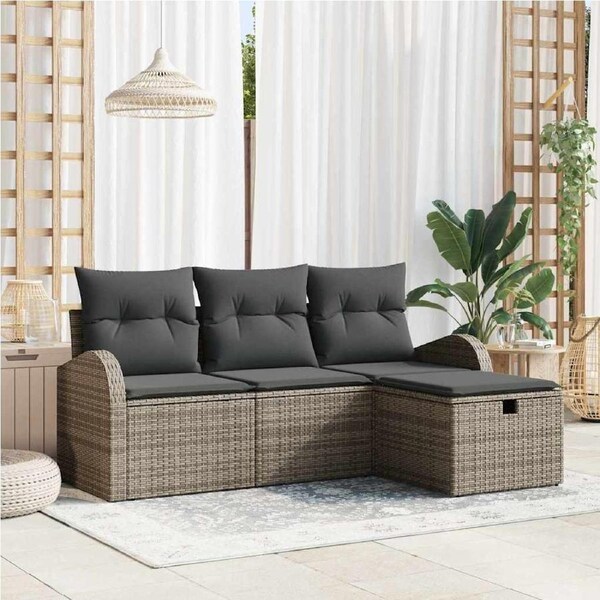 Garden Sofa Set with Cushion 4 pcs Grey Poly rattan vidaXL