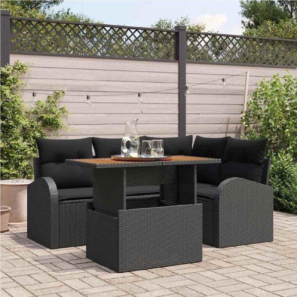 Garden Sofa Set with Storage 5 pcs Black Poly rattan vidaXL