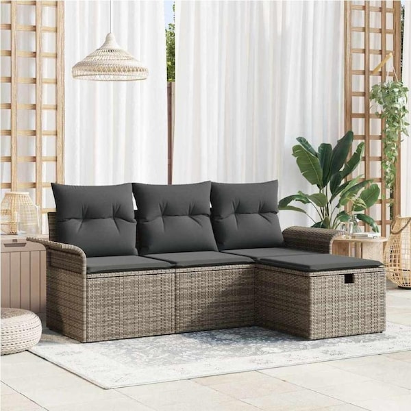 Garden Sofa Set with Cushion with Storage 4 pcs Poly rattan vidaXL