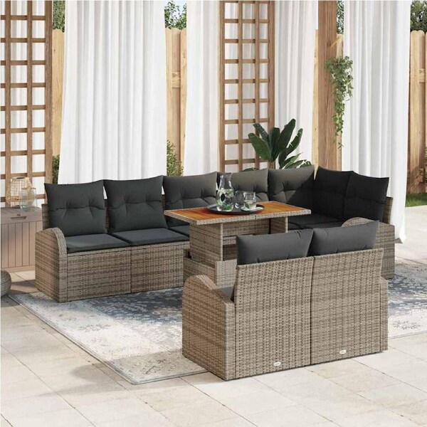 Garden Sofa Set with Storage 9 pcs Grey Poly rattan vidaXL