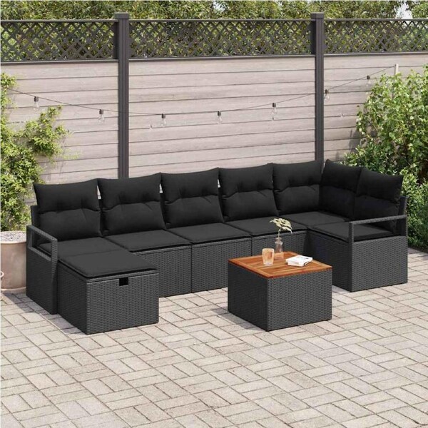 Garden Sofa Set with Cushion 8 pcs Black Poly rattan vidaXL