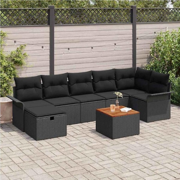 Garden Sofa Set with Cushion 8 pcs Black Poly rattan vidaXL