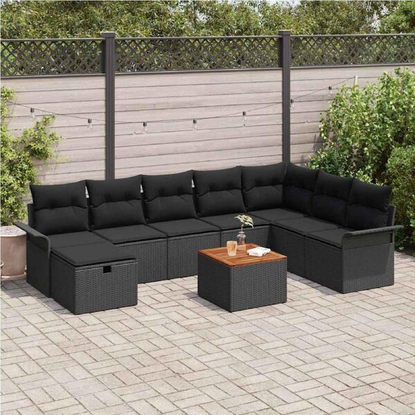 Garden Sofa Set with Cushion 9 pcs Black Poly rattan vidaXL