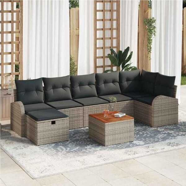Garden Sofa Set with Cushion 8 pcs Grey Poly rattan vidaXL