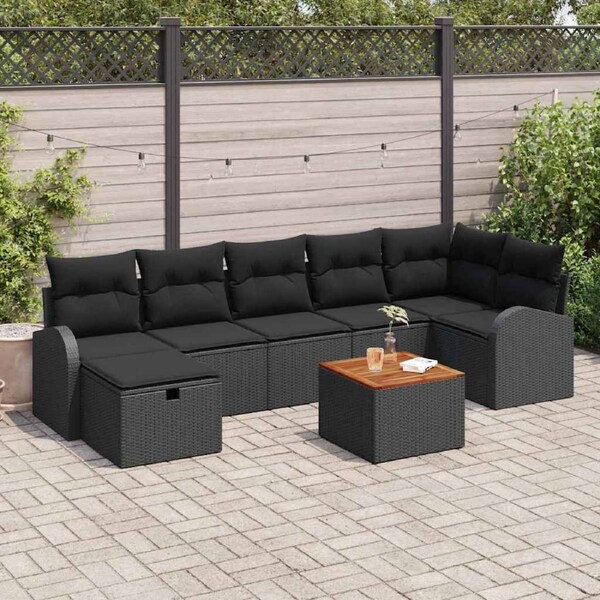 Garden Sofa Set with Cushion 8 pcs Black Poly rattan vidaXL