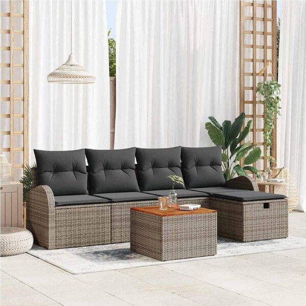Garden Sofa Set with Cushion 6 pcs Grey Poly rattan vidaXL