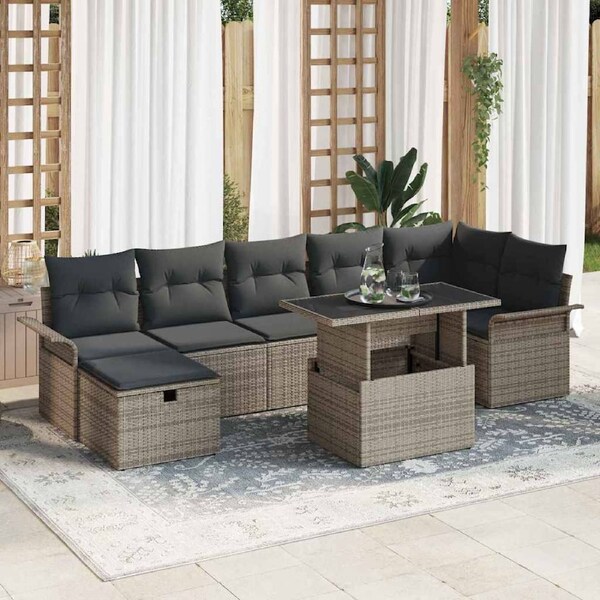 Garden Sofa Set with Cushion 8 pcs Grey Poly rattan vidaXL