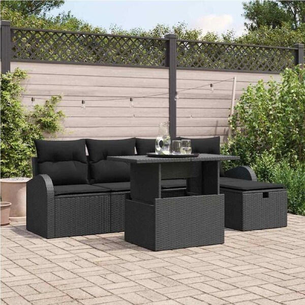 Garden Sofa Set with Cushion 6 pcs Black Poly rattan vidaXL