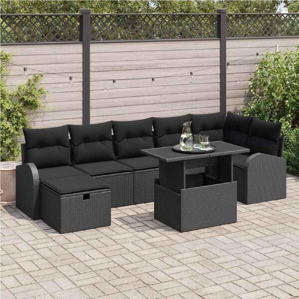 Garden Sofa Set with Cushion 8 pcs Black Poly rattan vidaXL