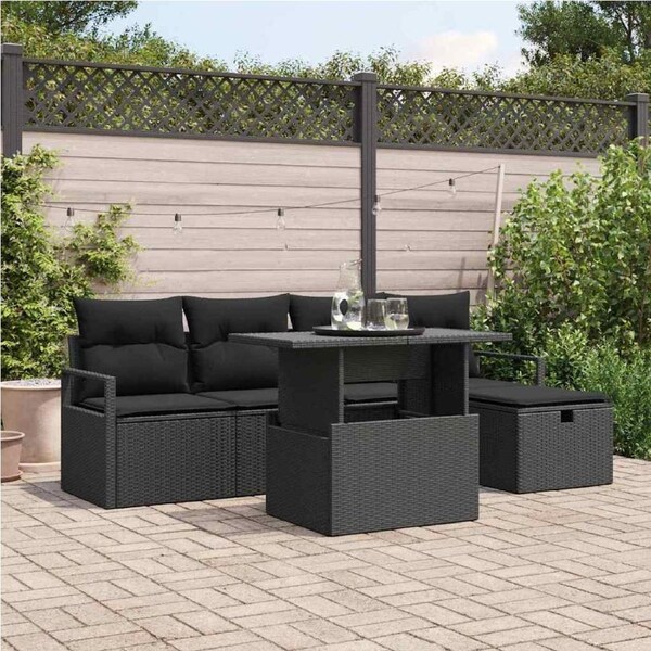 Garden Sofa Set with Cushion 6 pcs Black Poly rattan vidaXL