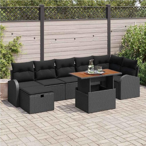 Garden Sofa Set Height-Adjustable 8 pcs Black Poly Rattan vidaXL