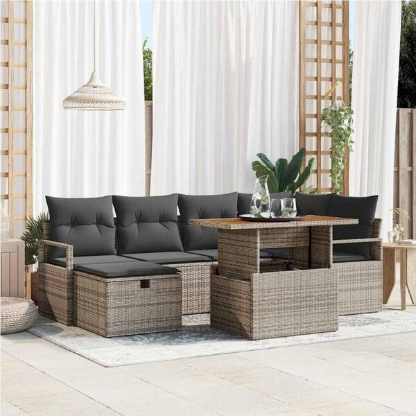 Garden Sofa Set Height-Adjustable 7 pcs Grey Poly Rattan vidaXL