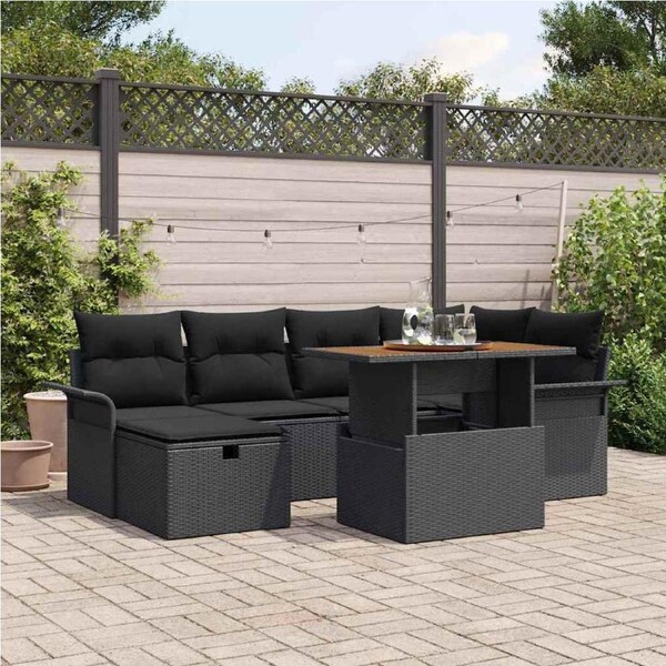 Garden Sofa Set Height-Adjustable 7 pcs Black Poly Rattan vidaXL