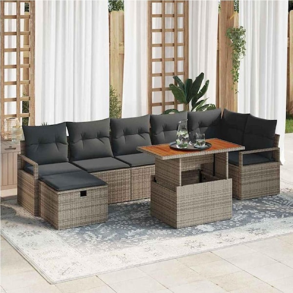 Garden Sofa Set Height-Adjustable 8 pcs Grey Poly Rattan vidaXL