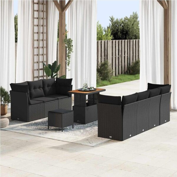 Garden Sofa Set Height-Adjustable 10 pcs Black Poly Rattan vidaXL