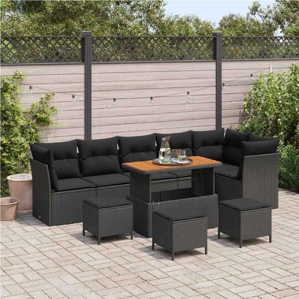 Garden Sofa Set Height-Adjustable 10 pcs Black Poly Rattan vidaXL