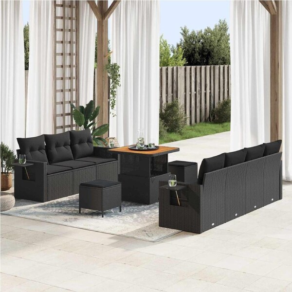 Garden Sofa Set Height-Adjustable 10 pcs Black Poly Rattan vidaXL